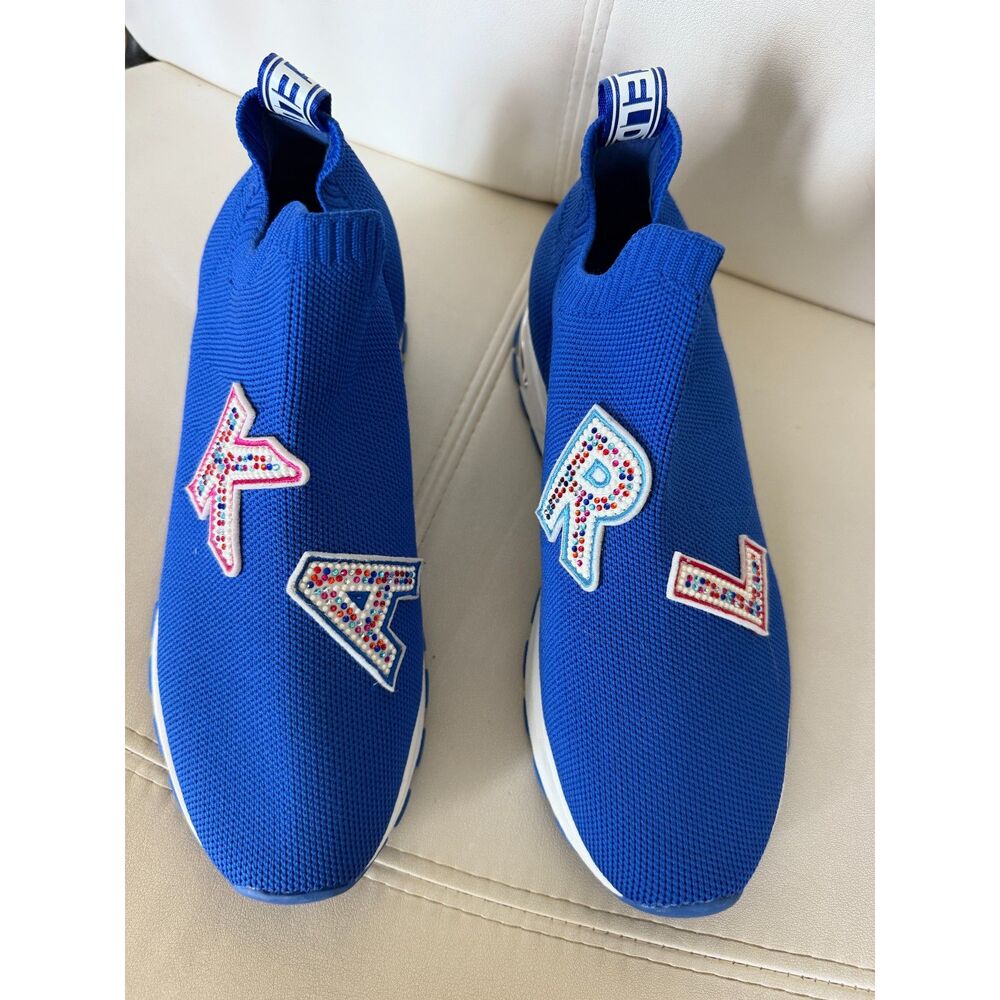 Karl Lagerfeld Blue Embellished Knit Slip-On Sneakers – Size 8 New